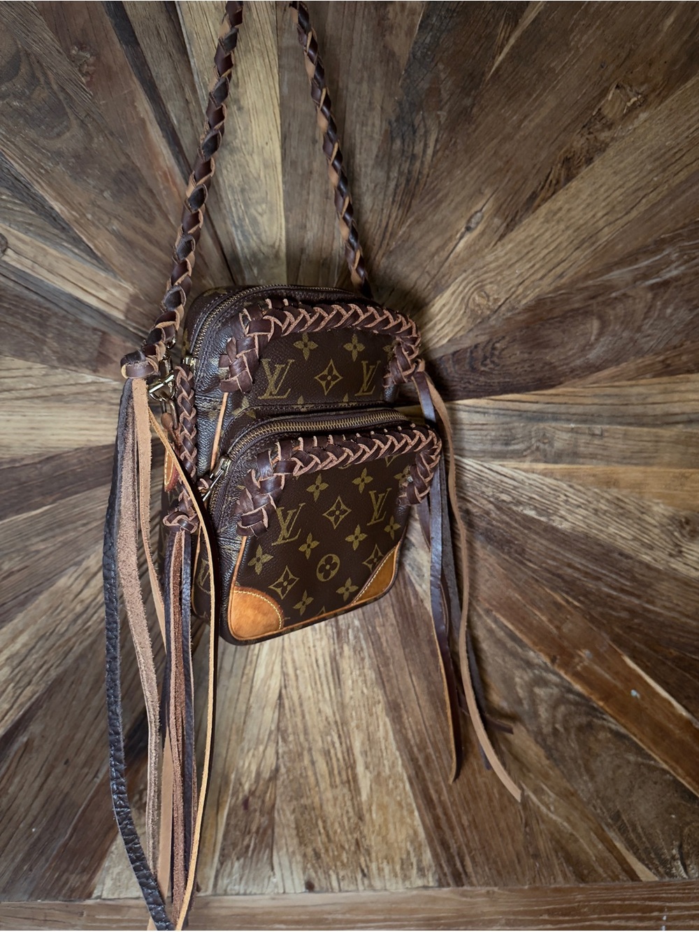 Louis Vuitton Vintage Boho Amazone Monogram Braided Trim Revamped AUTHENTIC